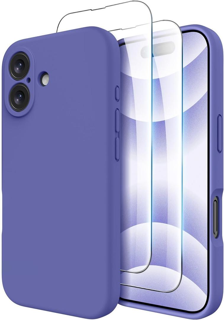 OTOFLY Compatible with iPhone 16 Case, Compatible with MagSafe, Shockproof Magnetic Silicone Case for iPhone 16,[Military Grade Protection] [2 Pack Screen Protectors], Flower Blue