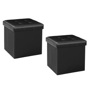 B FSOBEIIALEO Storage Ottoman Small Cube, Foot Rest Seat Faux Leather Dorm Room Ottoman Black 12.6"X12.6"X12.6" (2 Pack)