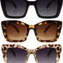 Oversized Square Bifocal Reading Sunglasses Oprah Style Bi-focal Sunglasses Reader Large Dual Focal Sun Readers (Black+tortoiseshell+light Tortoiseshell)