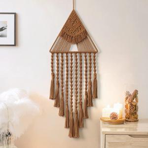 LOMOHOO Macrame Woven Wall Hanging Dream Catcher Triangle Tassel Geometric Art Boho Backdrop Bohemian Home Decor Wall Art Beautiful Apartment Dorm Room Door Decoration(Brown)