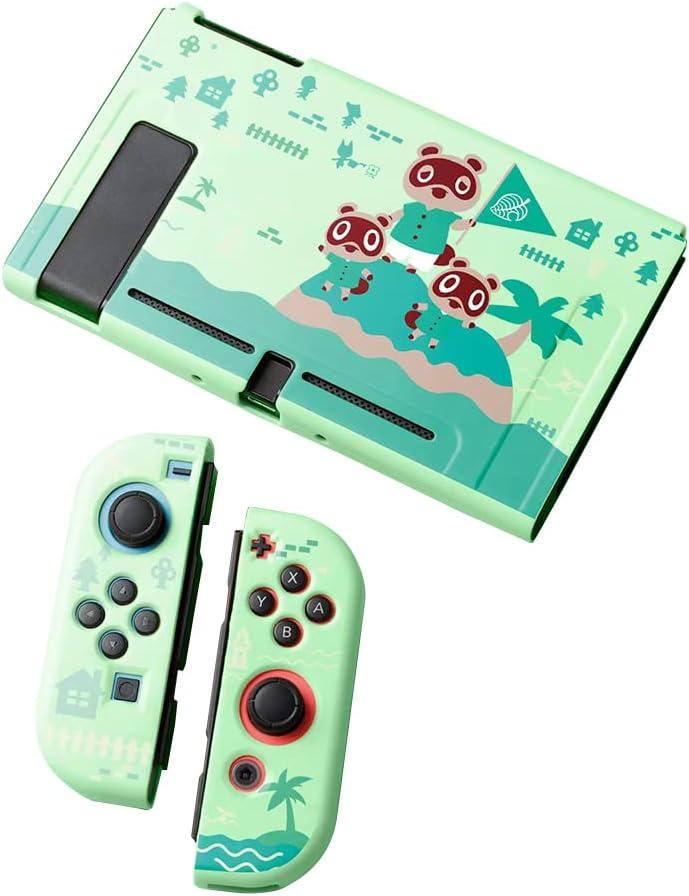PERFECTSIGHT Protective Case Compatible with Nintendo Switch | Cute Soft TPU Anti-Slip Skin Grip Cover | Hard Shell Dockable Case | Anti-Scratch Shock (Green Island)