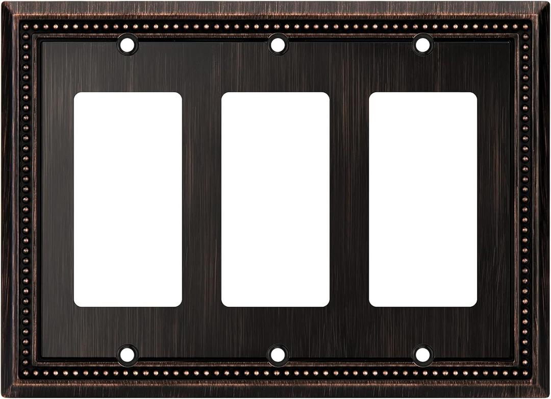 Henne Bery Sunken Pearls Heavy Duty Decorative Wall Plate Switch Plate Outlet Cover (Triple Decorator, Aged Bronze)