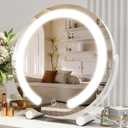 Vanity Mirror with Lights, 12 Inch Light Up Makeup Mirror, LED Makeup Mirror with Lights for Bedroom Tabletop, Smart Touch Control 3 Colors Dimmable, 360 Rotation, White (11.8"L x 11.8"W)
