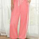Track Pants Women Wide Leg Sweatpants High Waisted Baggy Joggers Side Stripe Drawstring Ankle Pant with Pockets (XL)
