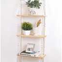 Easever Boho 3-Tier Wooden Plant Shelves - Macrame Wall Hanging Storage for Apartment, Bathroom, Living Room, Bedroom