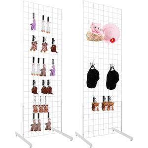 2' x 6' Grid Wall Panel Floorstanding Display Fixture with Deluxe T-Style Base, White. Two-Pack Combo.