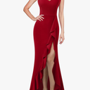 VFSHOW Womens V Halter Neck Celebrity Ruffle High Split Formal Evening Gown Wedding Prom Maxi Dress, XXL