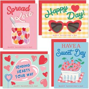 S&O Fun Happy Valentines Day Cards - Set of 24 Valentine Cards Boxed with Envelopes - Notes for Grandma, Kids, Friends & Family - Love Notes for Him & Her - Greetings with Assortment Box