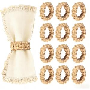 12PCS Boho Napkin Rings Set Rustic Boho Handwoven Napkin Rings for Farmhouse Table Decor Harvest Wedding Banquet Party Decor