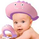 Baby Shower Cap Shield, Shower Cap for Kids, Visor Hat for Eye and Ear Protection for 0-9 Years Old Children,Cute Dinosaur shape Makes the Baby Bath More Fun (Pink)