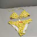 Women Y2k Bikinis Sets Coquette Aesthetic Bows Halter Tie Up Bikini Top High Cut Elastic Waist Bikini Bottom, Lemon Print, Medium Size