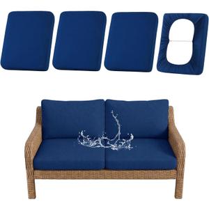 hyha Waterproof Outdoor Cushion Covers for Patio Furniture, Stretch Patio Chair Cushion Slipcovers, Coated UV Resistant Replacement Seat Covers, Solid Color (Navy, 4PC)