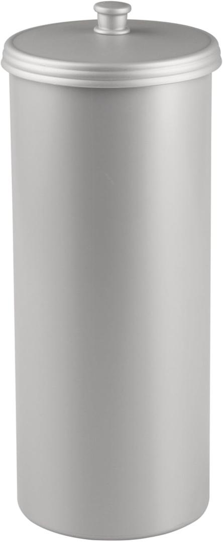 iDesign Freestanding Bathroom Toilet Paper Storage Holder with Lid for 3 Extra Rolls, Silver