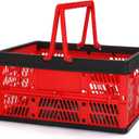 Plastic Storage Crate, Collapsible Crate for Storage Stacking Folding Storage Basket, Collapsible Shopping Basket,Car Storage Basket, Milk Crate with Handles for Kitchen, Bathroom, 20L (Red)