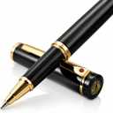 Luxury Ballpoint Pen, 24k Gold Trim, Best Rollerball Pen Gift Set for Men and Women, Perfect for Signature Executive Office, Beautiful Pen Gift Box, Writing and Drawing (Black)