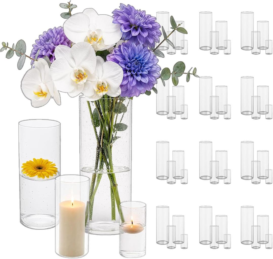 Sandraheer 48 Pack Clear Glass Cylinder Vases for Wedding Centerpiece Decor