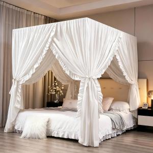 Mengersi Canopy Bed Curtains,Royal Breathable Private Space-Elegant Bed Curtains Bedroom Decor for Adults,White,Full Size