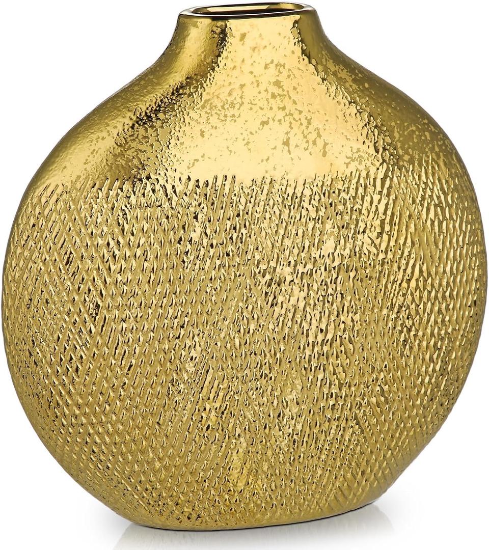 Vintage Gold Vase 9.6" for Farmhouse Living Room Cabinet Table Centerpieces Wedding Decorations