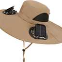Sun Hat with 2 Detachable Solar Fans, USB Charging Wide Brim Bucket Fan Hat, Strong Wind, Sun Protection for Fishing Summer (Khaki)