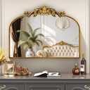 Vintage Arched Wall Mirror, 28"x 20" Bathroom Vanity Mirror with Carved Pattern Top and Aluminum Frame, Antique Decorative Mirror for Hanging or Leaning