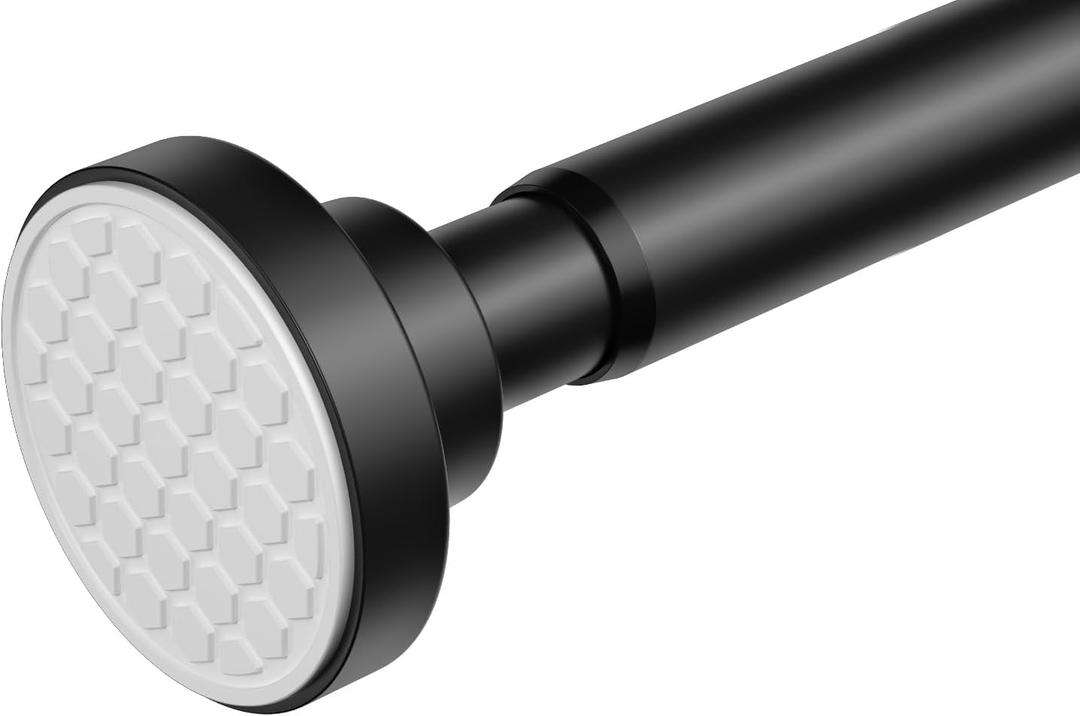 AIZESI Shower Rod, Adjustable 42-74 Inch Black Shower Curtain Rod, 1" Diameter Tension Rod No Drilling, Anti-Slip, Premium Stainless Steel Anti-Rust, Shower Rods for Bathroom
