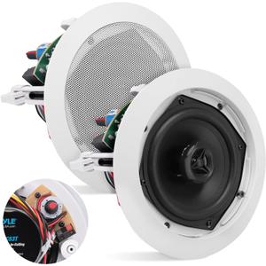 Pyle Ceiling and Wall Mount Speaker -5.25 2-Way 70V Audio Stereo Sound Subwoofer Sound with Dome Tweeter, 300 Watts,In-Wall & In-Ceiling Flush Design for Home Surround System - Pyle PDIC53T (White)
