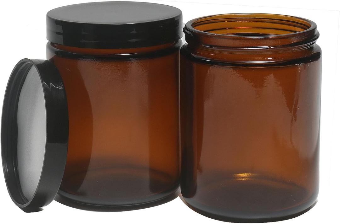 8oz Glass Jars with Lids, 2 pack Jars Amber 250g Empty Round Cosmetic Containers for Sample, Powder,Body Butter,Cream, Lotion, Spice