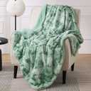 Bedsure GentleSoft Sherpa Fluffy Blanket Twin Size - Fleece Warm and Cozy Throw for Women Gift, Plush & Fuzzy Faux Fur Christmas Blanket for Couch, Bed Decor, Tie Dye Design, Sage Green, 60x80 Inches