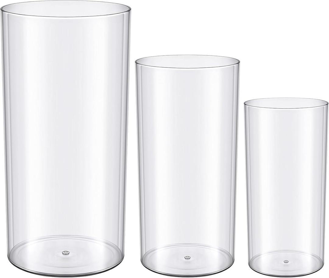 meekoo 3 Pcs Flower Acrylic Vase Cylinders Round Decorative 4 x 8 in, 5 x 10 in, 6 x 12 in Vase Break Resistant Acrylic Flower Cylinder for Centerpiece Home Wedding Decor(Clear, Classic)