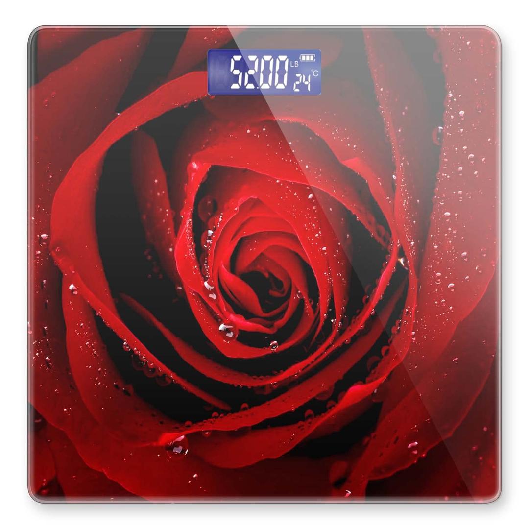 Weight Scale Digital Bathroom Scale Scale for Body Weight 400 lbs Personalized Digital Scale with Backlit Display Easy Read(Battery Not Included) - Red Rose (10.2x10.2x0.9in)