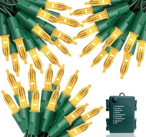 3 Pack Warm White Christmas Lights 8 Modes Timer Total 150 LED 50.1 Ft Battery Operated Green Wire Mini Christmas Tree String Lights Decorations Indoor Outdoor Xmas Holiday Home, 50 LED 16.7 Ft Each
