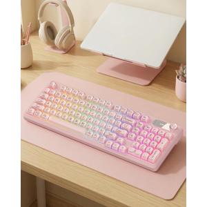 EWEADN V102 Wireless Keyboards, 98 Key Gaming Keyboard with Screen & Media Knob, Custom RGB Backlit, Tri-Mode BT5.0/2.4GHz/Wired Membrane Bluetooth Keyboard, Quiet Typing for Windows/MAC-Pink