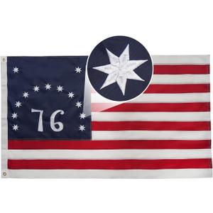 AMZFLAG 76 Bennington Flag 3x5 ft Outdoor, Embroidered 1776 Betsy Ross Flags for 250 Anniversary Outside, Heavy Duty Bennington US USA Flag with 2 Brass Grommets
