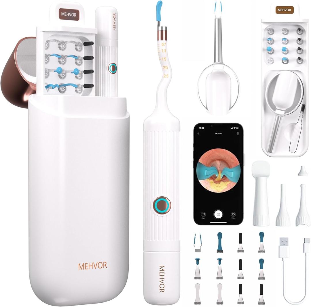 Ear Wax Removal Tool Camera with HD Visual Otoscope, FSA HSA Eligible Items，Smart WiFi Earwax Cleaner Kit, Safe Silicone Flexible Scoops & Tweezers Tools for Adults & Kids (white-01)