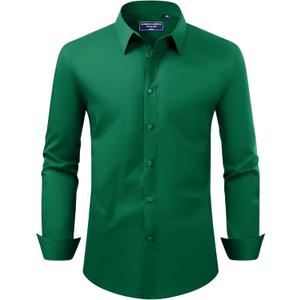 Alimens & Gentle Men's Dress Shirt Regular Fit Stretch Stain Shield Long Sleeve Solid Business Wedding Button Down Shirts (Green, 2XL)