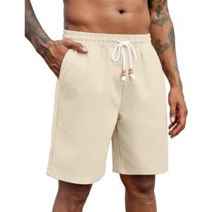 COOFANDY Mens Linen Shorts Casual Drawstring Elastic Waist Lightweight Summer Vacation Beach Shorts (Large, Cream)