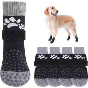 SCENEREAL Anti Slip Dog Sock to Prevent Licking Paws for Hardwood Floors, Boots & Paw Protector Shoes for Hot/Cold Pavement with Grippers, Double Sides Grips for Small Medium Large Senior Dogs, L (Two Paws(Pack of 6)-Black)