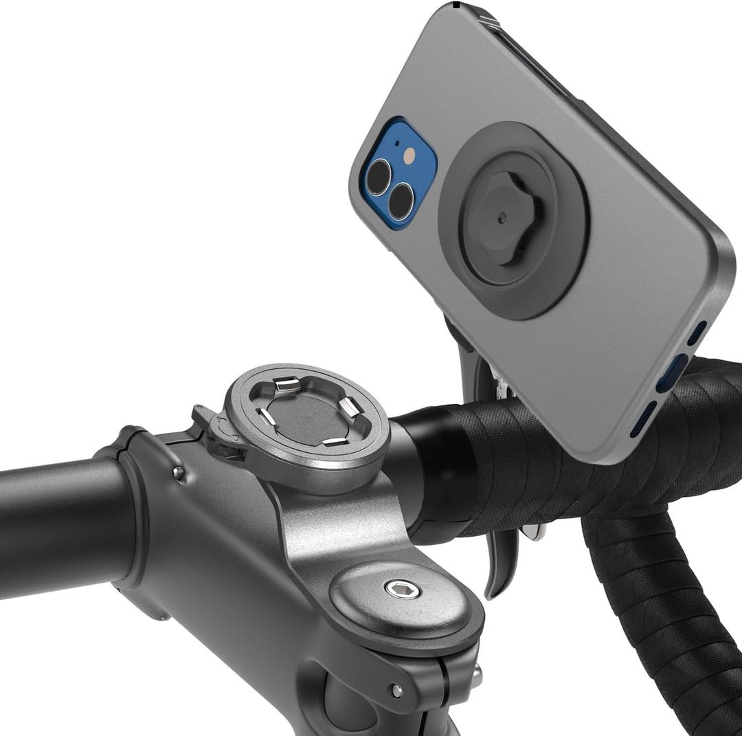 CQ Bike Phone Mount – Mountain Bicycle Phone Holder with Secure Dual Lock, Stable Quad Clip, Quick Twist Release, Aluminium MTB/Gravel/Road Bike Stem Mount for iPhone and 4.5-7.5 Inch Smartphones