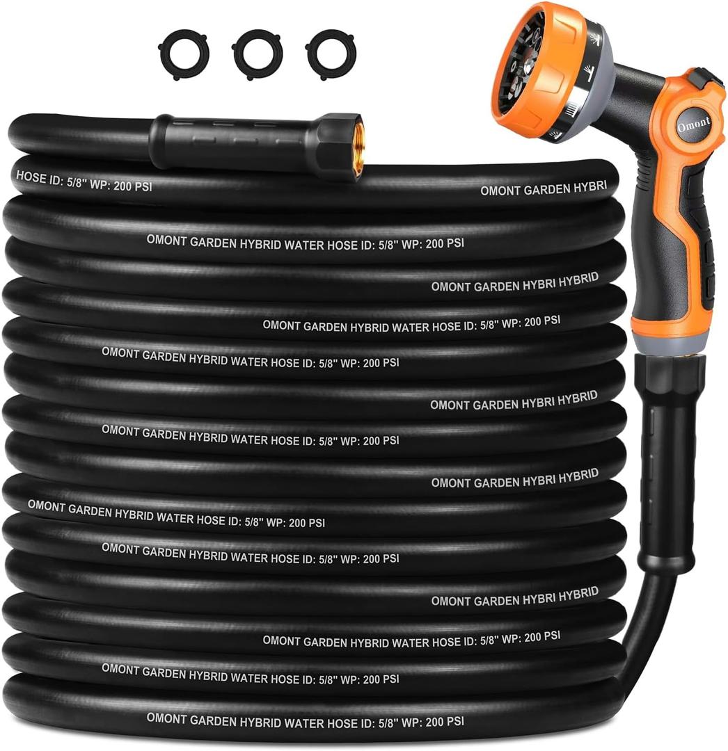 Garden Hose 100FT 5/8", Water Hose with Nozzle, Heavy Duty Flexible Puncture Outdoor Hose for Yard and RV, 100ft Male to Female Fittings, Burst 600 PSI