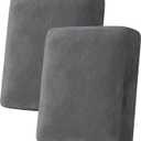 H.VERSAILTEX Velvet Stretch Couch Cushion Cover Plush Cushion Slipcover for Chair Loveseat Sofa Cushion Furniture Protector Seat Cushion Sofa Cover (2 Piece Medium Sofa Cushion Covers, Grey)