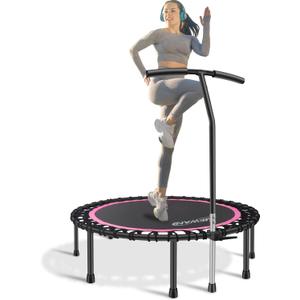 Newan 40"-48" Silent Mini Trampoline Fitness Trampoline Bungee Rebounder Jumping Cardio Trainer Workout for Adults-Max Limit 330lbs (48" Round Pink (have Handle))
