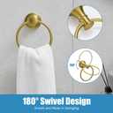 RUMOSE Toilet Paper Holder and Hand Towel Ring Brushed Gold Wall Mount Bathroom Hardware Accessories 2 PCS Set Flexible Pivoting Toilet Tissue Roll Holder and Towel Hanger, Stainless Steel