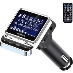 Bluetooth FM Transmitter for Car, Wireless Car Radio Adapter, Handsfree Auto Kit with Remote Control, MP3 Music Player Support USB Charger Siri Google Assistant U Disk/TF Card/Aux