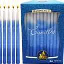 Ner Mitzvah Dripless Chanukah Candles, Decorated Ombre Blue & White Hanukkah Candles Fits Most Menorahs, Premium Quality Wax for All 8 Nights of Hanukkah - Standard Size - 45 Count