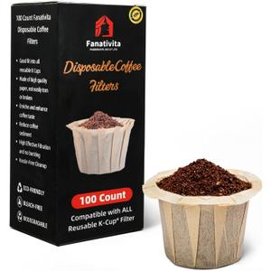 100 Count Fanativita K Cup Coffee Filters Disposable for Keurig Single Cup, Compatible with All Reusable K Cups (Unbleached)