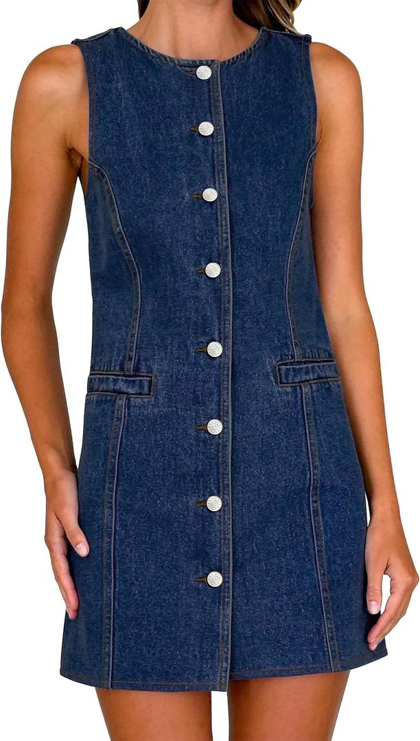 Women's Denim Dress Sleeveless Jean Dress Denim Shirt Dresses Western Cowgirl Country Outfits with Pocket 2026 (Blue, M)
