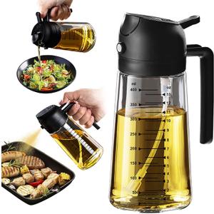 TrendPlain 16oz/470ml Glass Olive Oil Sprayer for Cooking  2 in 1 Olive Oil Dispenser Bottle for Kitchen Gadgets and Air Fryer Accessories, Salad, BBQ - Black
