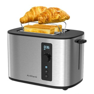 Anfilank Extra Wide Slot 2-Slice Toaster with Digital Countdown Timer, Stainless Steel, 6 Browning Settings, Built-in Warming Rack, Cancel/Bagel/Defrost Functions