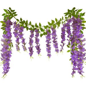 CISDUEO 2 Pcs Wisteria Hanging Flowers Vines Purple Wisteria Flowers Vine Garland Artificial Wisteria Vines Hanging Flower Silk for Wedding Arch Party Garden Home Decor Table Backdrop 6 Feet