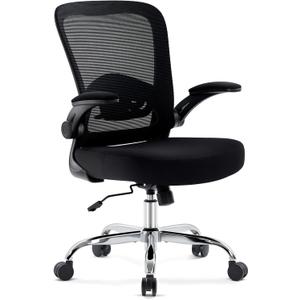 Office Chair,Ergonomic Desk Chair with Adjustable Lumbar Support, Mesh High Back Computer Chair with Flip-up Armrests,Rocking Tilt Rolling Swivel Executive Chair for Home Office Black